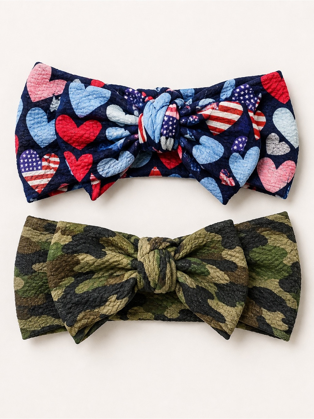 Posh Peanut Liberty & Camo Baby Headwrap Bow Bundle OS Patriotic Hearts